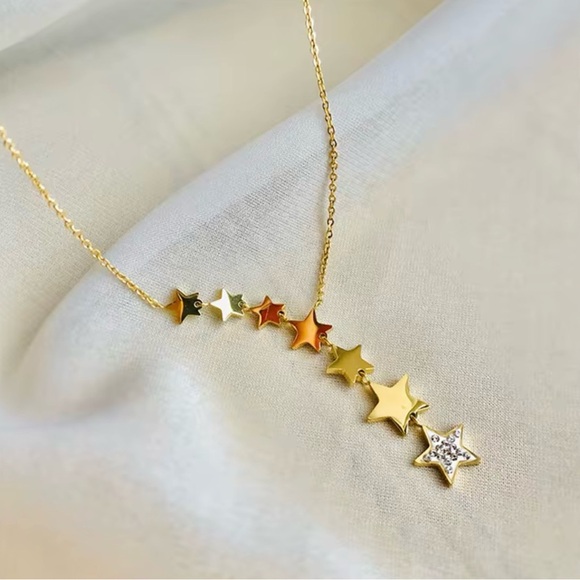 Jewelry - Gold Star Cascade Necklace, Stainless Steel